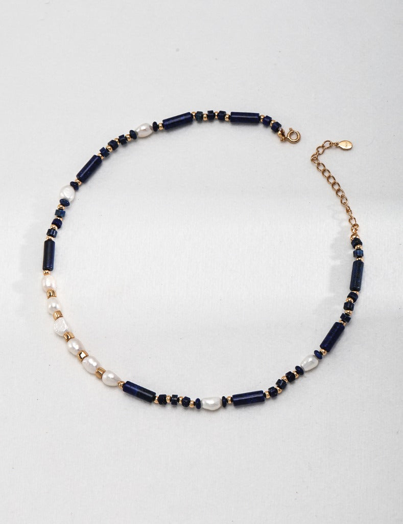 Sterling silver lapis lazuli pearl necklace